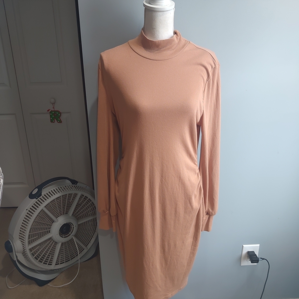 Kojooin tan Mock neck sweater Dress
